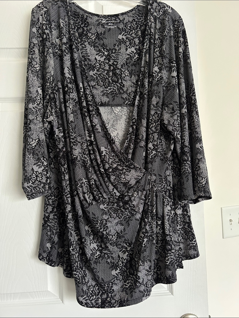 Women's Lace-Print Draped Top - Black & Gray